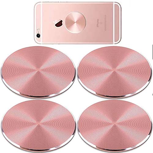 SALEX Cute Pink Metal Plates Set 4 Pack for Magnetic Car Mount. Kit of 4 Rose Gold Round Discs Without Holes for Phone Holder, Case. Strong 3M Adhesive Cell Phone Magnet Stickers Replacement - color: Rose Gold