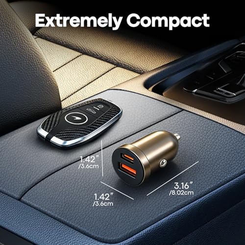 63W USB C Car Charger, Dual Port, 45W PD Fast Charging + 18W USB A, Zinc Alloy, with USB-C to C Cable, Compatible with iPhone 17/16/15/14, Galaxy S26/S25