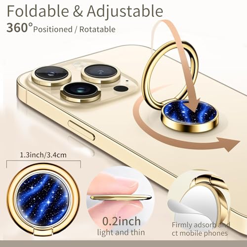 Cell Phone Ring Holder, Cute Phone Ring Grip Stand, 360°Rotation Funny Metal Kickstand Finger Grip Purple Glitter Dots - color: Purple Glitter Dots