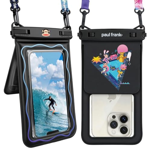 Paul Frank Floating Waterproof Phone Pouch - 2 Pack, [Up to 8.5''] Double Space IPX8 Waterproof Phone Case with Lanyard for iPhone 17 16 15 Pro Max, Cellphone Dry Bag for Beach Vacation Essentials - color: [Black + Black]