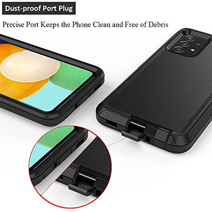 TENCO Compatible with Samsung Galaxy A52 5G Case,with Screen Protectors,Heavy Duty Rugged Shockproof Full Body Protection Kickstand Case with Belt Clip Holster for Samsung Galaxy A52 5G(Black) - color: Black