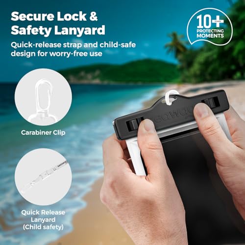 SEAWAG Next Waterproof Phone Pouch, IPX8 Dry Bag for iPhone 16 15 14 13 Pro Max & Samsung Galaxy S25 S24 — Underwater Case, Full Touchscreen, Lanyard, Beach Pool Snorkeling, 2 Pack Black and White - color: 2Pack Black+White