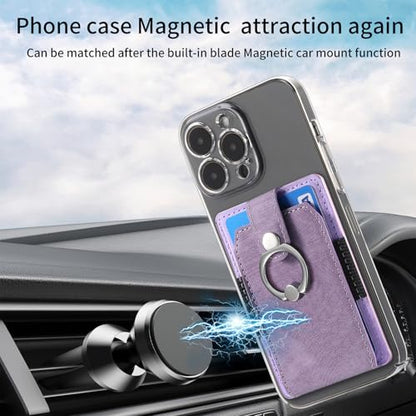Card Holder for Phone Case, Ring Stand Stick on Phone Wallet - color: Purple