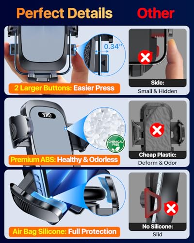 YRU【True Military-Grade Safety & Patent Certs 360°Rotation Car Phone Holder【100+LBS Strong Suction & Clip】 Windshield Dash Vent Cell Phone Mount Cradle for iPhone17 16 Pro Max Truck Samsung, Grey - color: Grey