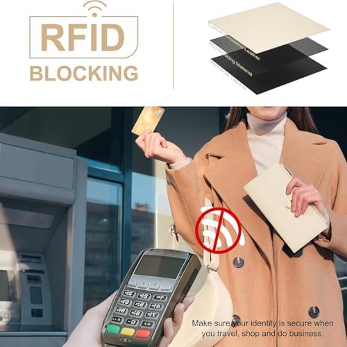 Travelambo RFID Wallet Women Large Size Bifold Multi Card Wallet Case with Zipper Pocke Credit Card Holder for Women - color: Beige