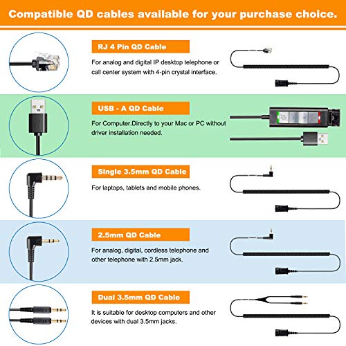 VoiceJoy Monaural Headset with Noise Cancelling Microphone with QD(Quick Disconnect),Compatible and Plantronics QD Quick Disconnect Connector