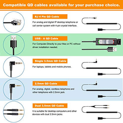 VoiceJoy Monaural Headset with Noise Cancelling Microphone with QD(Quick Disconnect),Compatible and Plantronics QD Quick Disconnect Connector