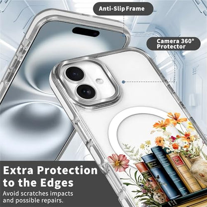 Magnetic Case for iPhone 15 Plus iPhone 14 Plus Design On Clear Base, Compatible with MagSafe, Slim Protective Soft TPU Bumper Phone Cover Women Girls Case -Clear Book Lover Flower - color: Clear Book Lover Flower, size: iPhone 15 Plus iPhone 14 Plus