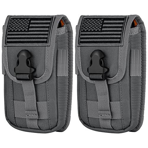 2 Pack Tactical Phone Holster Pouch, Smartphone Pouch Case Molle Attachment Belt Holder for 4.7"-6.9" Phone with US Flag Patch for iPhone 18 Pro Max/17/16/15/14 Pro Max - color: Gray
