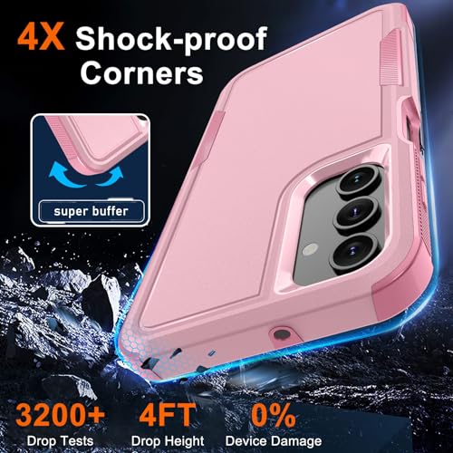 Case for Samsung Galaxy A15 5G, Full Body Heavy Duty Rugged Shockproof Protective Phone Cover with Lanyard Strap, Tempered Glass Screen Protector and Camera Lens Cover, Cute Pink | Rugged Shockproof Protective Phone Case with Lanyard Strap,Tempered Glass