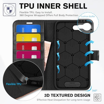 TUCCH Wallet Case for iPhone 17e 16e 6.1", Flip Stand, Black & Light Brown | RFID Blocking, 4 Card Holders, Kickstand, PU Leather, Shockproof TPU Shell, Magnetic Closure, Protective Folio Cover - color: Two-tone Black & Light Brown