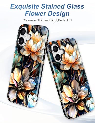 Magnetic Flower Phone Case for iPhone 17 Pro, White Lotus | Compatible with MagSafe, Cute Stained Glass Floral Aesthetic, TPU and PC Shockproof Protective Phone Cover for Women Girls - color: White Lotus