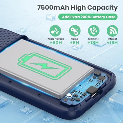 Battery Case for iPhone 11/XR, 7500mAh Ultra-Slim Portable Charging Case Rechargeable Protective Battery Pack for iPhone 11 and iPhone XR External Charger Case 6.1 Inch-Blue - color: Blue
