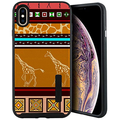 CasesOnDeck Case Compatible with [Apple iPhone X | iPhone Xs][Grip Tactical] iPhone Xs Hybrid Bump and Drop Protection Case Slim Fit Dual Layer Cover (Giraffe Tribal) - color: Giraffe Tribal