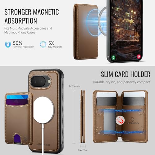 Wallet Case for Google Pixel 10a Compatible with MagSafe for Men Women, 2 in 1 Detachable Magnetic Phone Case with Card Holder Kickstand RFID Blocking for Pixel 10a (Brown) - color: Brown