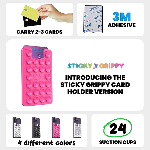 StickyGrippy Suction Card Holder Mount, Phone Wallet, Silicon Adhesive Accessory for iPhone and Android, Hands-Free Mirror Shower Holder, TikTok Videos and Selfies (Pink) SG2 - color: Pink