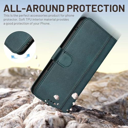 for Galaxy A17 5G Phone Case Wallet and Wrist Strap (Green) | Card Holder Slots, PU Leather, Flip Cover, Magnetic Closure, Kickstand, Folio Protective, for Samsung A17 Case - color: Green