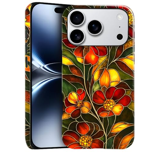 Compatible with iPhone 17 Pro,Anti-Scratch Glossy Case Cover,Stained Glass Flower 03 - color: Stained Glass Flower 03, size: IPhone 17 Pro