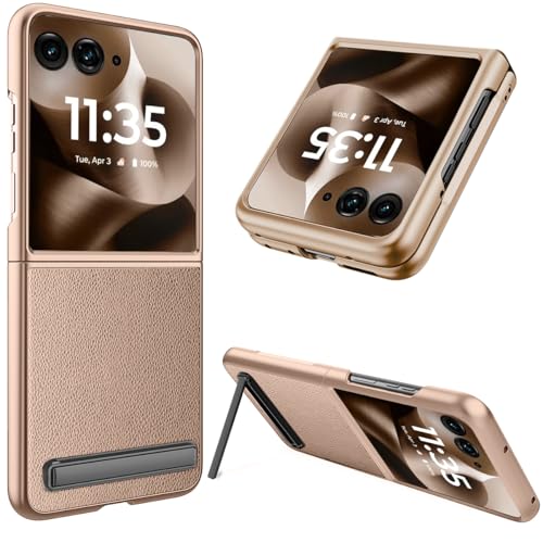 NINKI for Motorola Razr 2025 Case with Kickstand & Screen Protector,PU Leather Lightweight Protective Hard Razr60 Cell Phone Cover for Motorola Moto Razr 60/50 Case 2025 & 2024 with Stand – Gold - color: Gold, size: moto razr 2024/2025 /razr 50/60