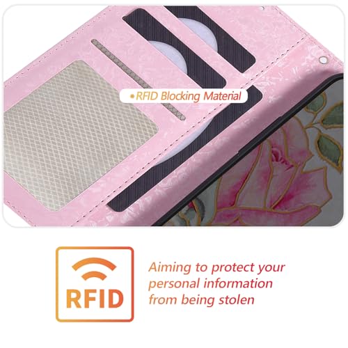UEEBAI Wallet Case for iPhone 17, PU Leather Phone Cover Kickstand RFID Blocking Flip Case Card Slots Wrist Strap Relief Engraved Pattern Magnetic Closure Flower Folio Wallet, White Rose - color: White Rose, size: iPhone 17