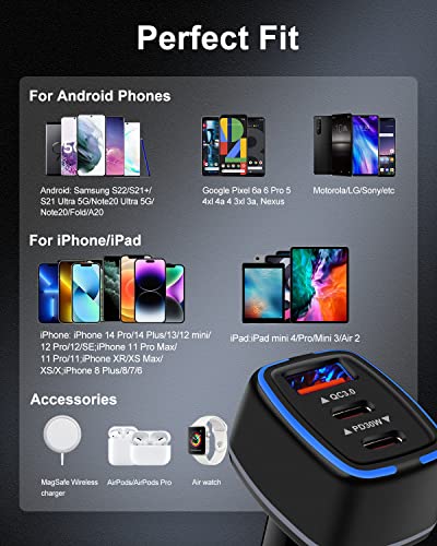 78W USB C Car Charger, Super Fast Charging Cigarette Lighter Adapter