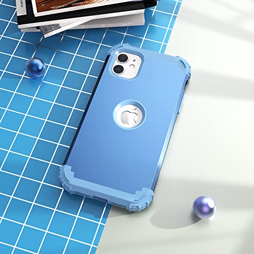 IDweel for iPhone 11 Case with Screen Protector(Tempered Glass), Hybrid 3 in 1 Shockproof Slim Fit Heavy Duty Protection Hard PC Cover Soft Silicone Bumper Full Body Case,Peace Blue/Peace Blue - color: Peace Blue/Peace Blue