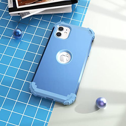 IDweel for iPhone 11 Case with Screen Protector(Tempered Glass), Hybrid 3 in 1 Shockproof Slim Fit Heavy Duty Protection Hard PC Cover Soft Silicone Bumper Full Body Case,Peace Blue/Peace Blue - color: Peace Blue/Peace Blue