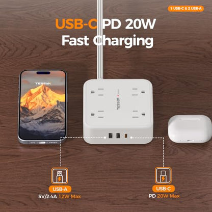 TESSAN Surge Protector Power Strip with 900J Surge Protection, 15 Ft, White - color: White with 1 USB C, size: 15 feet