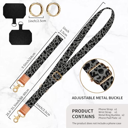 Phone Lanyard Crossbody Wrist Strap, Universal Adjustable Neck Strap for Phone Case Keys ID Badges - color: Luxury Black Leopard