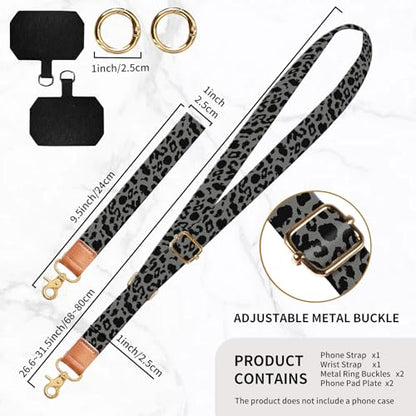 Phone Lanyard Crossbody Wrist Strap, Universal Adjustable Neck Strap for Phone Case Keys ID Badges - color: Luxury Black Leopard