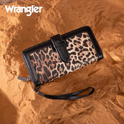 X Wrangler Women's Wallets Bifold Wristlet Wallets for Women Large Capacity Credit Card Wallet with ID Window - color: Leopard Black