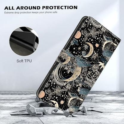 Wallet Case for Google Pixel 10/ Pixel 10 Pro/Pixel 9/Pixel 9 Pro, PU Leather Folio Protective Cover with Wrist Strap, Magnetic Closure & Credit Card Slots, Moon - color: Moon, size: Google Pixel 10/10 Pro & Pixel 9/9 Pro