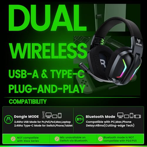 WESEARY Wireless Gaming Headset for PS5, PS4, PC, Switch| 20ms Low Latency - color: Aurora Black