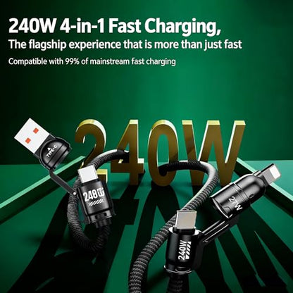4-in-1 Charging Lanyard,1.5m/4.9ft Adjustable Crossbody Strap with 240W Fast Charging Data Sync for iPhone,Android - color: Gold