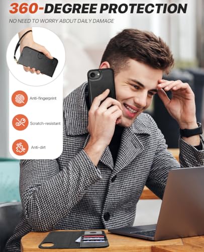 OCASE for iPhone 17e Case/iPhone 16e Detachable Wallet Case with Card Holder, 2 in 1 Pu Leather Flip Folio with RFID Blocking Stand Wrist Strap Shockproof Phone Cover 6.1 Inch 2025, Black - color: Black, size: iPhone 16e/ iPhone 17e