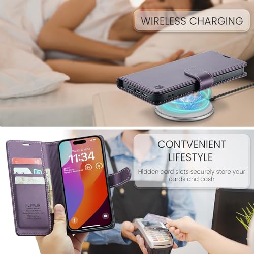 FLIPALM Wallet Case for iPhone 16e, Purple | Card Holder, RFID Blocking, PU Leather Folio Flip, Kickstand, Protective Shockproof Cover - color: Purple