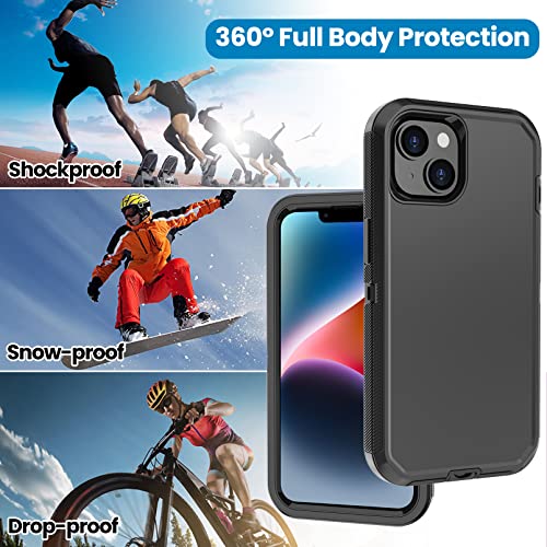 for iPhone 14 Case with 2 Screen Protector, Heavy Duty Shockproof Dropproof Dust Proof Full Body Rugged 3-Layer Military Tough Durable Protective Cover for Apple iPhone 14 6.1" (Black) - color: Black
