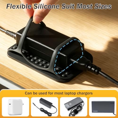 Under Desk Laptop Charger Holder Silicone Power Brick Mount with Adhesive - size: 1pc