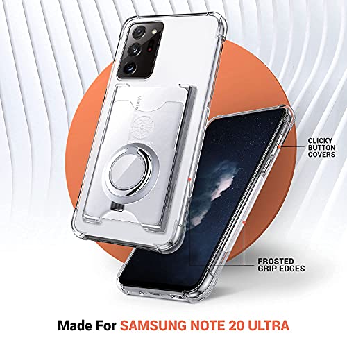 Shields Up for Samsung Galaxy Note 20 Ultra Case with Card Holder, Clear | Minimalist Wallet Case, 3 Card Slots, 360° Rotation Ring Stand/Kickstand, [Drop Protection] Slim Protective Cover - size: Galaxy Note 20 Ultra
