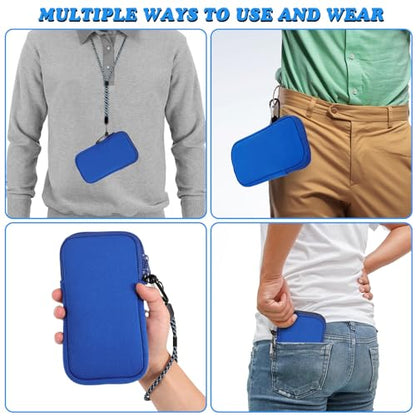Pwsap Phone Sock, Universal Shock & Impact Resistant Neoprene Pouch with Carabiner and Lanyard Strap Sleeve Case for Hiking & Travelling Phone Bag Fits Phones up to 7 Inches, Light Blue, M - color: Light blue, size: M