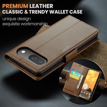 Wallet Case for Google Pixel 10/Google Pixel 10 Pro, Magnetic Flip Case with RFID Blocking Card Holder Kickstand for Women Men, Shockproof Durable Protective Phone Cover (Brown) - color: Brown
