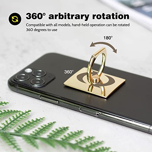 [2 Pack] Square Sparkling Cell Phone Ring Holder Stand,360 Degree Rotation and 180 DegreeAdjustable Finger Ring Kickstand with Polished Metal Phone Grip (Gold)