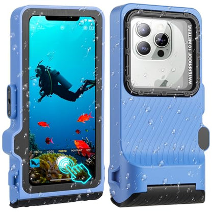33ft Snorkeling Phone Case, Gen 4 IP68 Waterproof Housing for iPhone 16/15/14/13/12/11 Pro Max Samsung Galaxy S24/S23/S22, Touchscreen Full Protection - color: Black_Blue