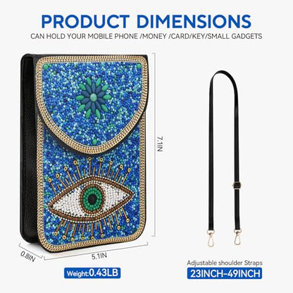 Small Beaded Crossbody Bag for Women, Boho Cell Phone Shoulder Purse Wallet with Handcrafted Colorful Beads - color: Eye-blue