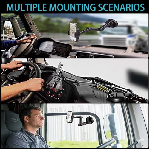 Topsolar Phone Mount for Truck Phone Holder for Truck - Heavy Duty Super Suction Cup, Mobile Device Holder Dashboard Window 16.9 inch Long Arm & Stable, iPhone & Samsung Compatible, Semi Trucker