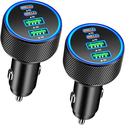 2Pack 4-Port 90W USB C Car Charger, Rombica Car Phone Charger Fast Charging - color: Raven Black