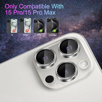 Camera Lens Protector for iPhone 15 Pro/15 Pro Max, Silver - color: Silver