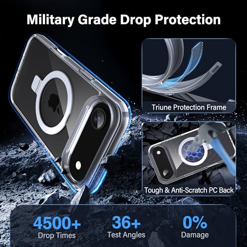 Magnetic Case for iPhone Air - [Built-in Invisible Stand] [Compatible with MagSafe] [Military Grade Drop Protection] Anti-Yellowing Hard Back Silicone Edge Cover, 6.5", Clear - color: Clear, size: iPhone Air 6.5''