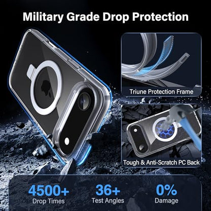 Magnetic Case for iPhone Air - [Built-in Invisible Stand] [Compatible with MagSafe] [Military Grade Drop Protection] Anti-Yellowing Hard Back Silicone Edge Cover, 6.5", Clear - color: Clear, size: iPhone Air 6.5''