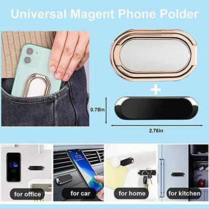 Phone Ring Holder Finger Kickstand, Foldable 360° Rotation Cellphone Grip for Desk, Office Desktop, Cell Phone Stand Compatible with iPhone iPad Smartphones Tablets (with Magnetic Car Mount) - color: Rose Gold